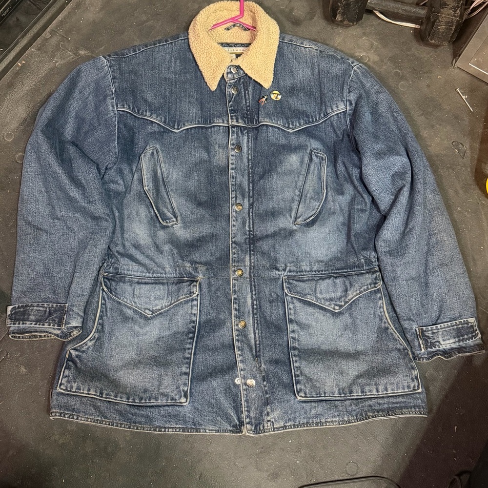 Wrangler Sherpa Lined Denim Chore Jacket Men’s Large Ranch Western Coat